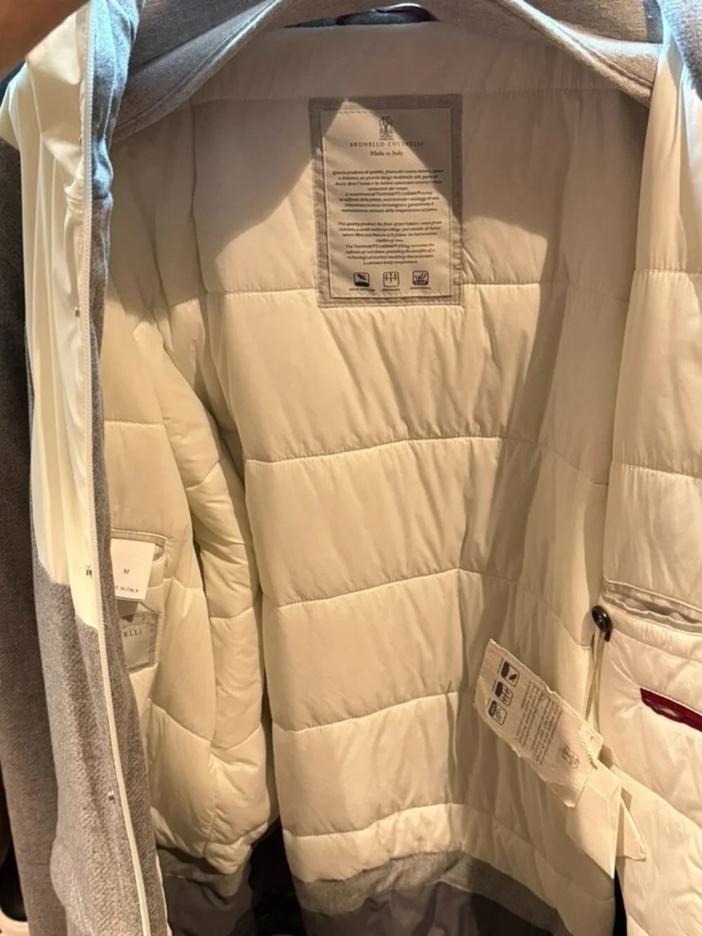 Brunello Cucinelli Grey and White Ski Jacket in Wool/Cashmere/Silk, men's size M